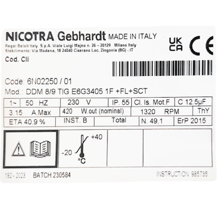 Motor 8/9-9/9T 3000m3/h Nicotra - Compatible con todas las campanas profesionales