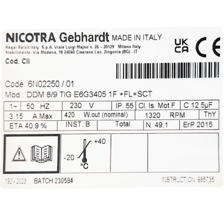 Motor 8/9-9/9T 3000m3/h Nicotra - Compatible con todas las campanas profesionales