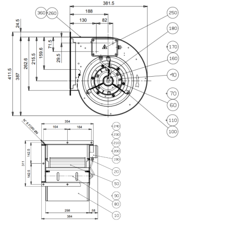 Motor Nicotra DDM 9/9 3600m3/h para campanas de restaurante