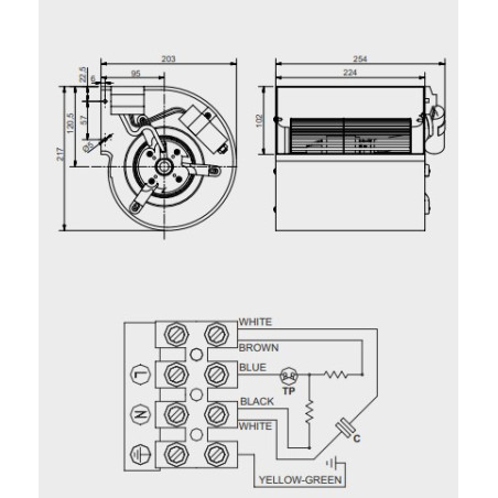 Dimensions of the DD146 180 motor for a commercial range hood