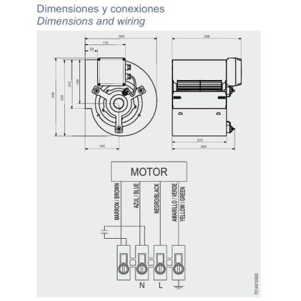 dimension moteur escargot hotte DD 77 300W