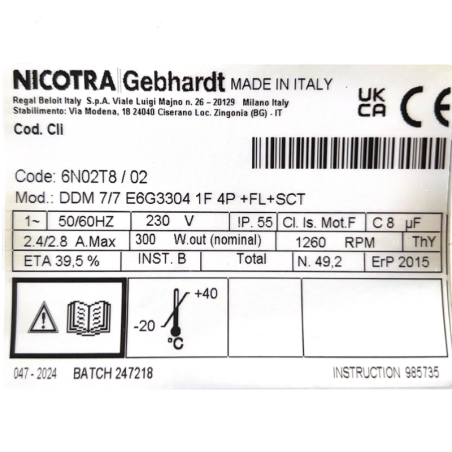 Motor turbina NICOTRA DDM 7/7 2000m3/h para campana extractora industrial