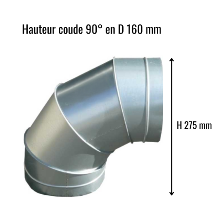 Codo de 90° de acero galvanizado para red de ventilación o restauración