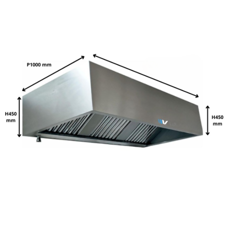 Campana rectangular con gran voladizo para contener el humo/grasa/olor
