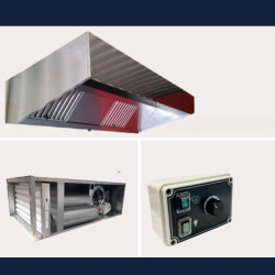 PACK Campana de acero inoxidable con caja de carbón antiolor + motor remoto para hostelería