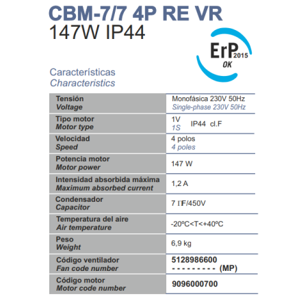 Motor turbina VENTILECO 1500m3/h DD 7/7 para campanas profesionales - En Stock