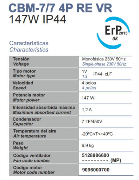 Motor turbina VENTILECO 1500m3/h DD 7/7 para campanas profesionales - En Stock