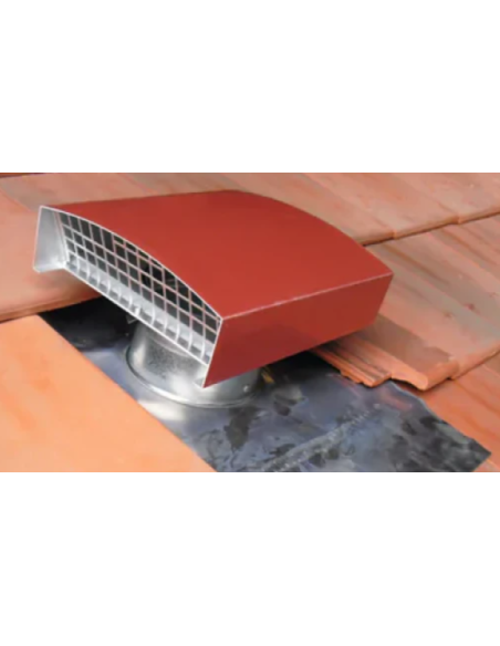 Red ventilation hood on a roof tile