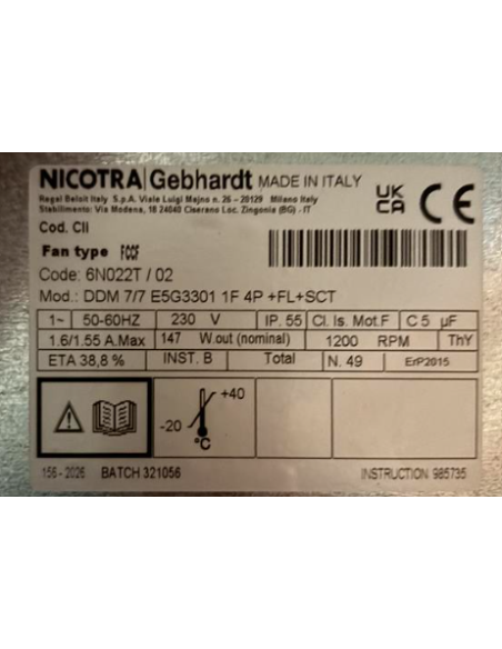 Motor turbina NICOTRA DDM 7/7 2000m3/h para campana extractora industrial