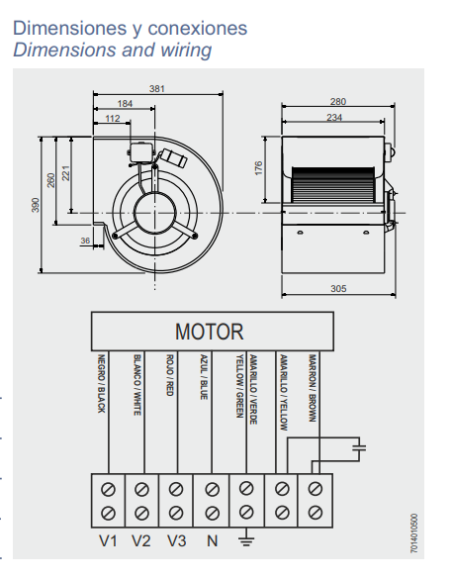 Motor centrífugo DD 9/7 de 3 velocidades para aire acondicionado o calefacción