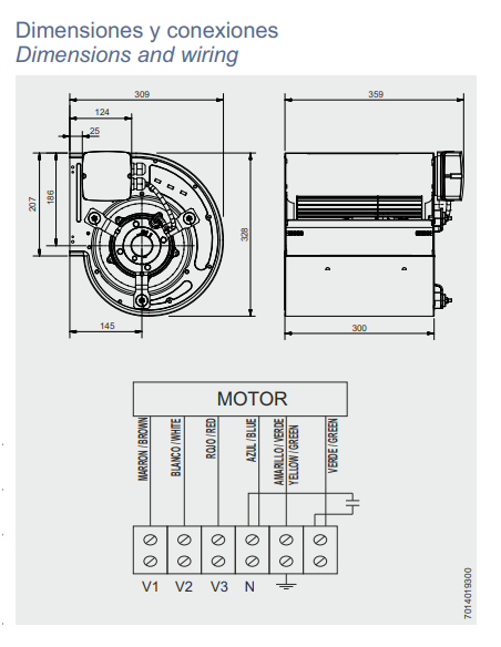 Motor centrífugo DD 7/9 de 3 velocidades para aire acondicionado o calefacción